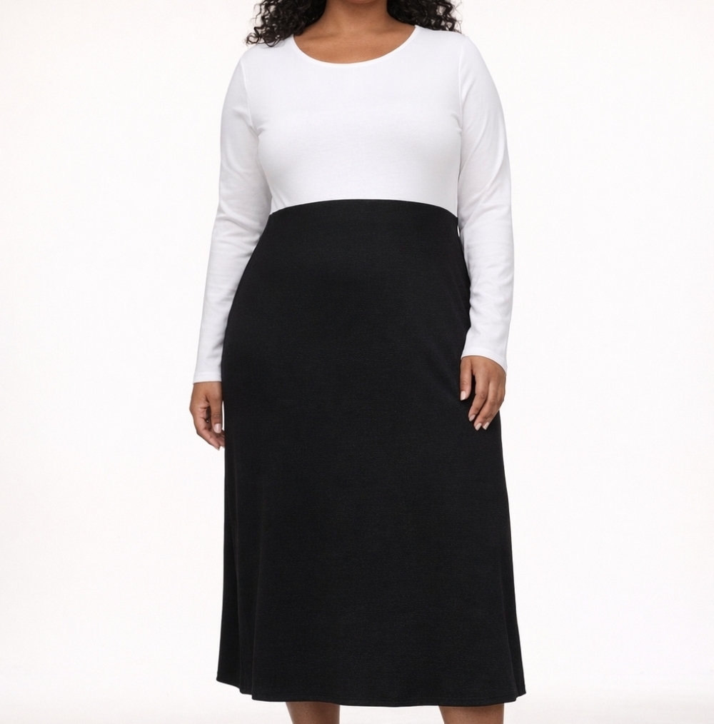 IMAN Black and White Colorblock Midi Dress